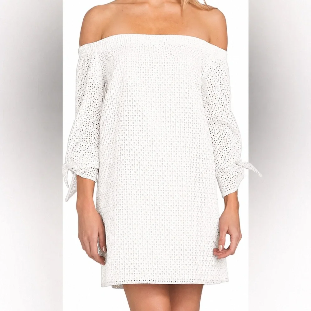 1.STATE Eyelet Cotton Off Shoulder Dress Womens‎ Medium White Shift Mini
